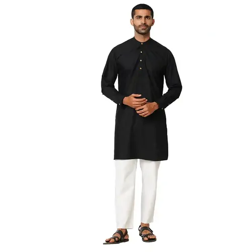 Indivisual Men's Solid Carbon Black Kurta