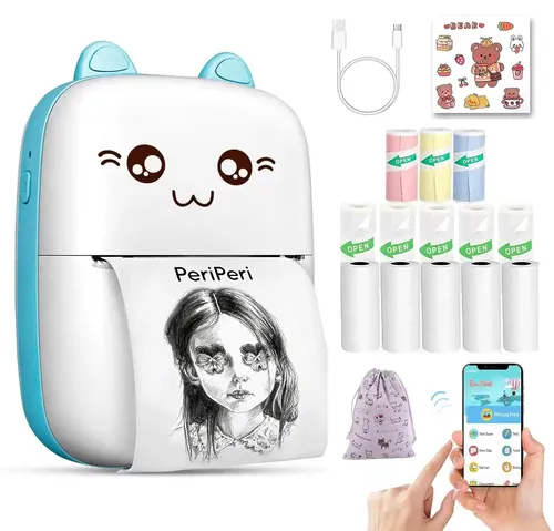 Periperi C6 Mini Thermal Printer Gift Box (2 Year Warranty) Inkless Bluetooth Pocket Printer With Pouch, 10 Paper & Sticker Rolls. Compatible With Ios, Android