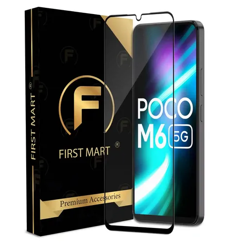 FIRST MART Premium Tempered Glass for Poco M6 5G with Edge to Edge Coverage and Easy Installation Kit, Pack of 1