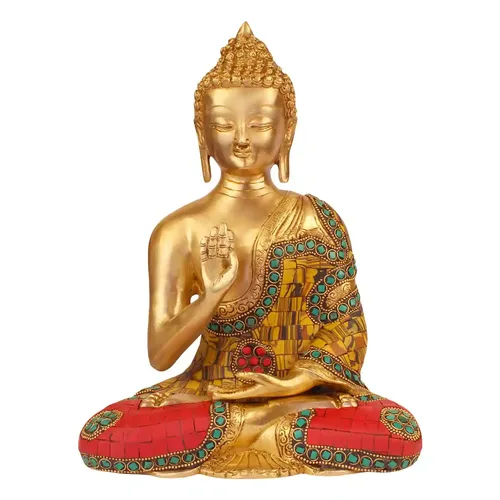 ARTVARKO Brass Buddha Vitarka Statue Multicolor Sculpture Idol For Home Decor Vastu Feng Shui Religious Gift Good Luck Idol Table Showpiece Yoga Size 10 Inches