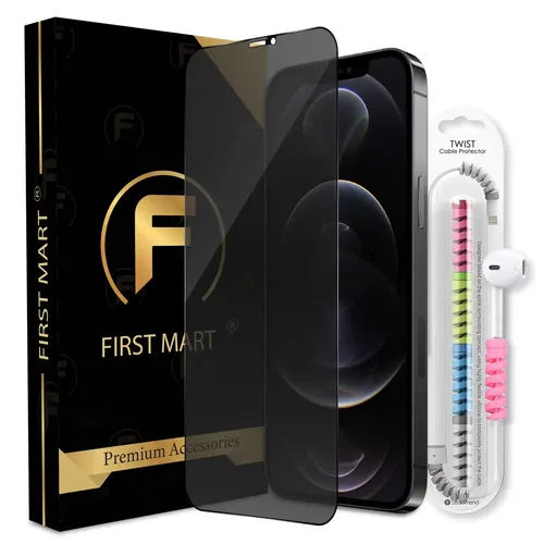 FIRST MART Matte Privacy Tempered Glass for iPhone 12 Pro Max Edge to Edge Full Screen Coverage with Cable Protector & Easy Installation Kit | Matte Finish
