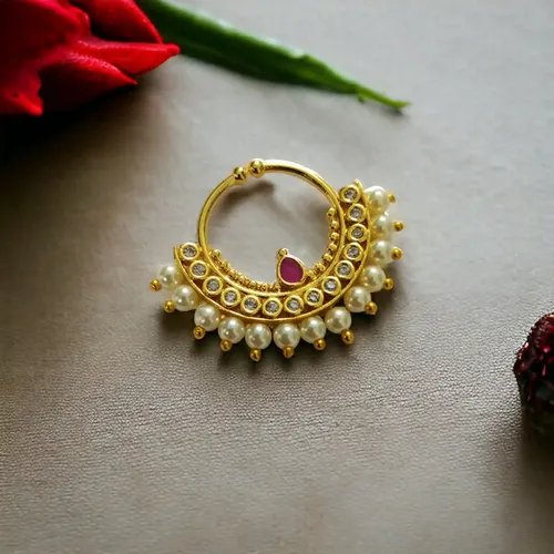 Gold Pearl Nose Pin - Elegant Nose Jewelry