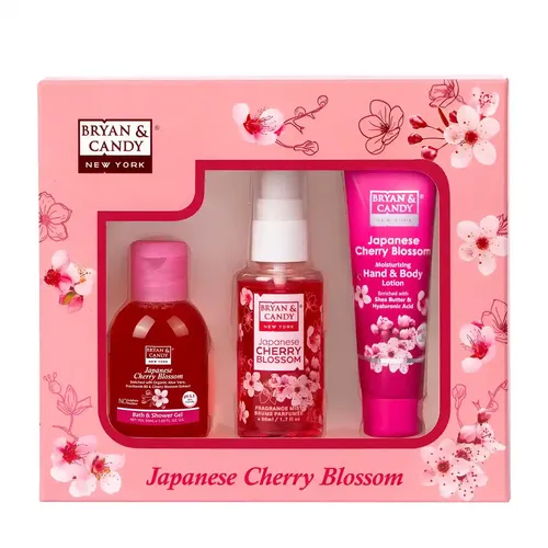 Bryan & Candy Cherry Blossom Bath Kit Gift Set For Women & Men | Shower Gel, Fragrance Mist, Hand & Body Lotion | Vegan, pH 5.5, SLS & Paraben-Free