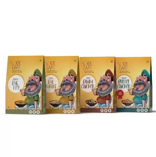 SoulTari Combo of Ready to Eat Jhannat Dal Fry + Shahi Dal Makhni + Smoky Butter Chicken + Spicy Dhaba Chicken Pack of 4-1200g | 300 Gms Each | Just Heat and Eat Finger-Licking Delicious Ready In Minutes