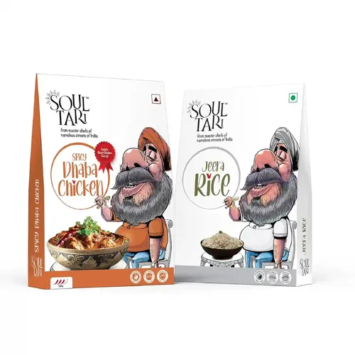 SoulTari Combo of Spicy Dhaba Chicken and Jeera Rice 550g | Ready To Eat | Succulent Chunks Of Boneless Chicken with Fluffy Basmati rice | Pack of 2
