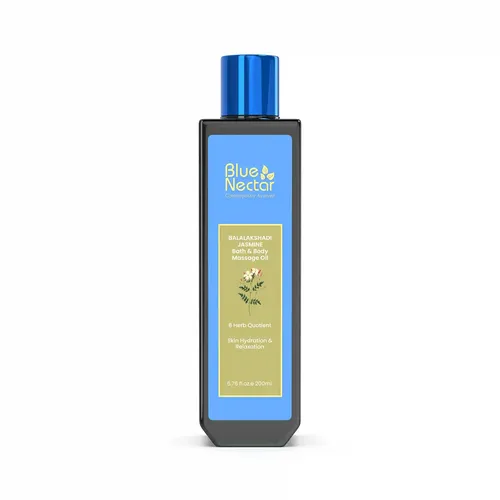 BLUE NECTAR Body Oil for Women & Men |Bath & Body Massage Oil with Ashwagandha & Natural Jasmine Oil | Plant Based Aromatherapy (8 Herbs, 200 ml)