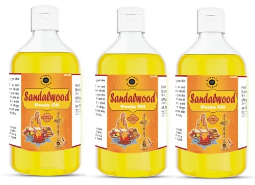 Sandalwood Chandan Pooja Oil 250 ML Pack of 3 for Hawan, Poojan, God Worship Lamp Diya Pooja Oil