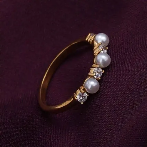 Palmonas Geometric Pearl Gold Ring  For Womens (Size- 7) - Waterproof & Anti-Tarnish