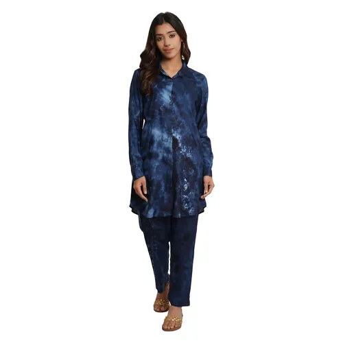 Royal Blue Tie And Dye Rayon Long Co-Ord Set (Set of 2)