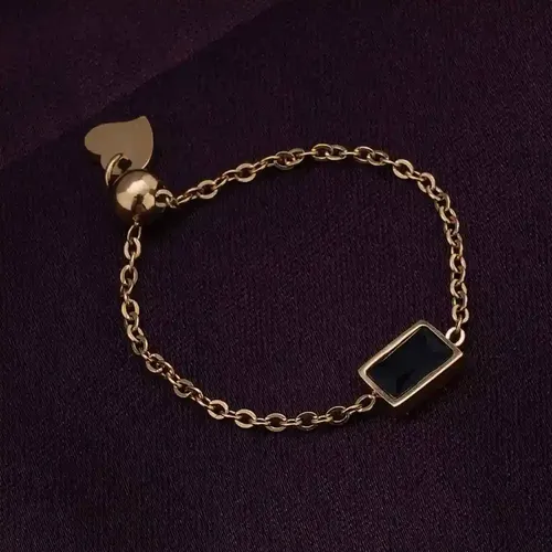 Dainty Black Stone Adjustable Chain Ring
