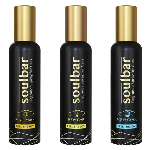 Soulbar Royal Musk, New Car & Aqua Cool Luxury Car Perfume Spray - 80 Ml (Pack of 3)