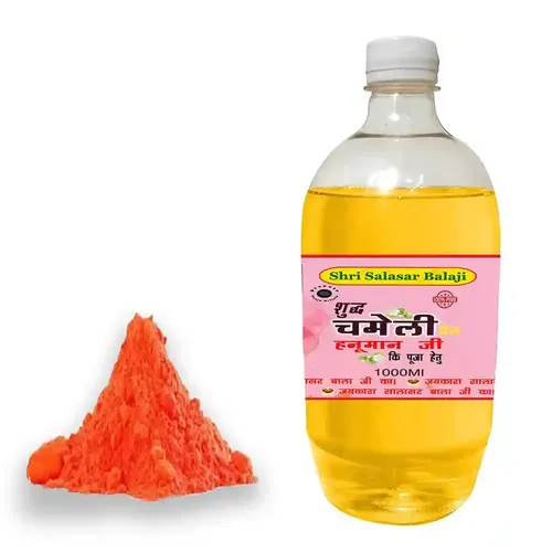 DEVPUSP- Salasar Shudh Chameli Pooja Oil 1000ML with 50Gm Sindoor For Hanuman Ji Poojan, Hawan, Akhandjyot Lamp Oil
