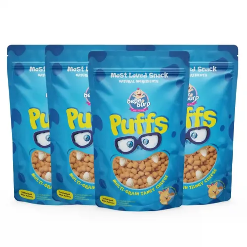 BE'BE' BURP Healthy Puff Snacks | Multigrain Tangy Cheese |Baked Puffs, Not Fried, Protein Snacks | No Maida & Gluten-Free | Travel-Friendly | 35gms Each (Pack of 4)