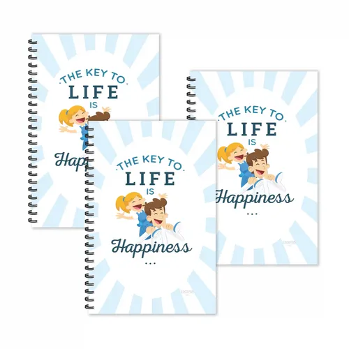 The Key To Life Is Happiness Motivational Ruled Diaries - Pack Of 3