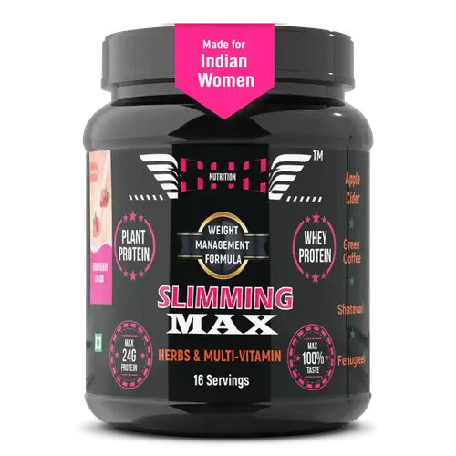 SOS Nutrition MAX Whey Protein Powder & Plant Protein, 24 g, Herbs to Reduce Body Fat and Immunity, Multivitamin for Skin & Hair (Strawberry)