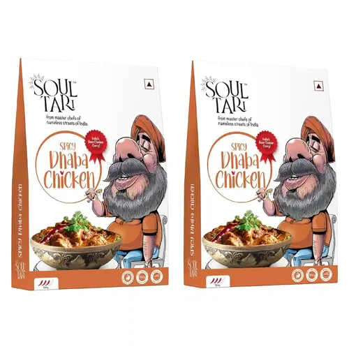 SoulTari Ready to Eat Spicy Dhaba Chicken | Succulent Chunks of Chicken in A Spicy Dhaba Style Curry Bursting with Flavour | Sufficent for Two | Just Heat and Eat | 300 Gram | Freebie: Butter Garlic Rice