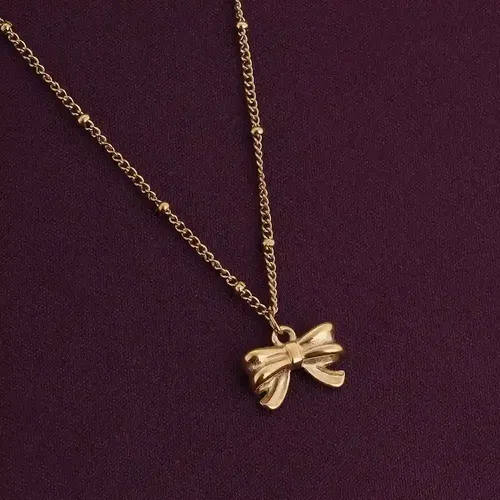 Palmonas 18K  Gold Plated Ribbon Pendant Necklace For Womens Waterproof & Anti-Tarnish