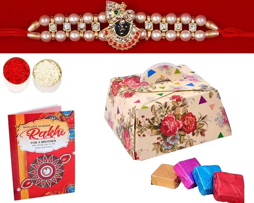 Mantouss Rakhi Gift For Brother Combo Pack/Chocolate With Rakhi Gift Pack For Brother-Lord Krishna Rakhi+Roli,Chawal+Chocolates+Rakhi Greeting Card