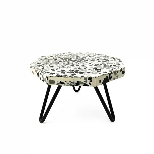 CASA DECOR Speckled Resin & Metal Rhombus Maze Pizza Cake Stand Pack of 1 (Black & White, Diameter-8 Inch)