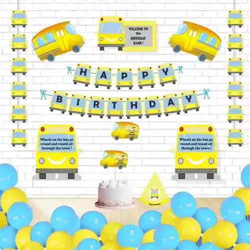 Untumble Wheels On The Bus Super Saver Birthday Decoration Kit - Pack Of 58 Pieces