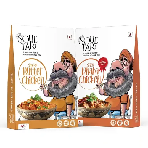 SoulTari Combo of Ready to eat Spicy Dhaba Chicken And Smoky Butter Chicken 600g | Succulent chunks of boneless chicken | In a Smoky Tomato Gravy and Spicy Fragrant Gravy | Just Heat and Eat | Pack of 2