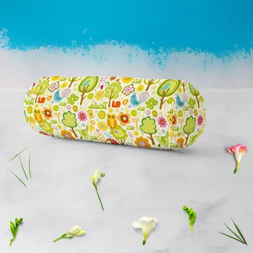ArtzFolio Chirpy Bird | Bolster Cover Booster Cases | Zipper Opening | Poly Cotton Fabric | 16" Width x 6" Diameter; Set of 2 pcs