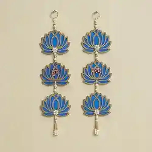 WEBELKART Blue Lotus Flower with Shubh Labh Wall Hanging for Diwali Decoration| Wall Decor |Temple Decor Wall Hanging Home and Office Decor (Wood Set of 2) 16" Inches