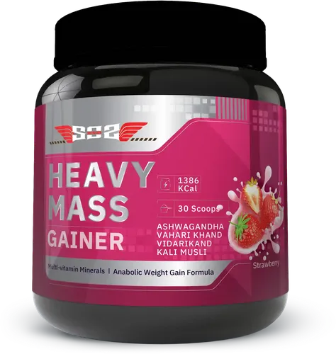 SOS Nutrition Whey Protein Heavy Mass Gainer with Herbs for Muscle Building and Recovery (Strawberry, 1000G)