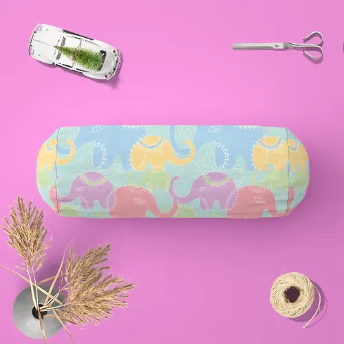 ArtzFolio Elephants D2 | Bolster Cover Booster Cases | Zipper Opening | Poly Cotton Fabric | 16" Width x 6" Diameter; Set of 2 pcs
