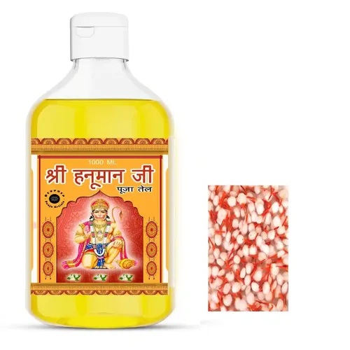 Devpusp - Shri Hanumanji Pooja Oil 1000ML With Cotton Batti Free - Specially For Balaji & Hanuman Ji Poojan Chameli Mix 1000ML Lamp Oil