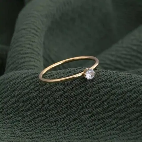 Palmonas 18K  Gold Plated Dainty Solitaire Ring For Womens Waterproof & Anti-Tarnish