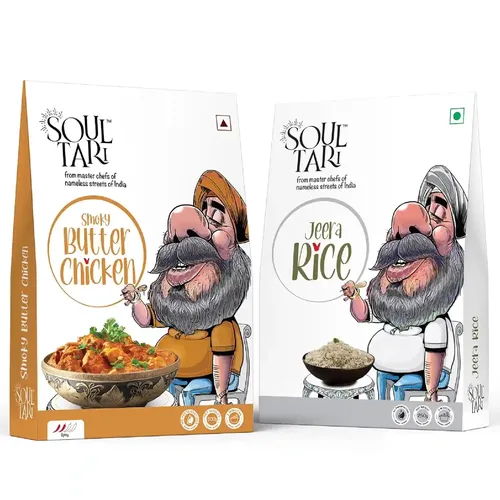 SoulTari Ready to Eat Combo Pack Of Smoky Butter Chicken and Jeera Rice 550g | Succulent Chunks Of Boneless Chicken In a Smoky Tomato Gravy With Fluffy Basmati rice | Just Heat and Eat | Pack of 2