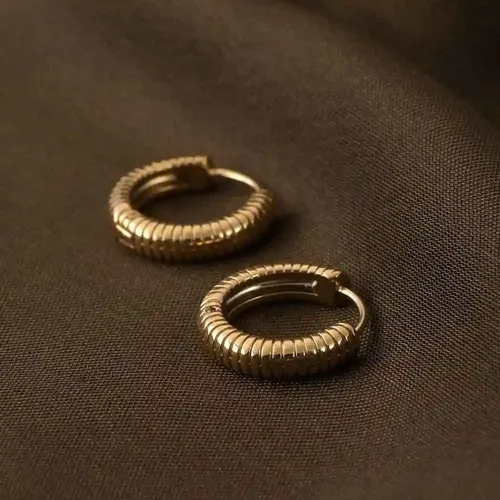Palmonas 18K Gold Plated Classic Textured Hoops For Womens Waterproof & Anti-Tarnish