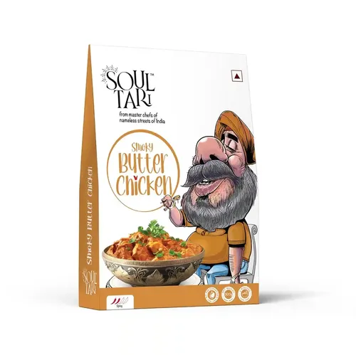 SoulTari Ready To Eat Smoky Butter Chicken | Succulent Chunks Of Boneless Chicken In A Creamy Aromatic Tomato Gravy | Sufficent For Two | Just Heat And Eat | - 300 Gram | Freebie: Butter Garlic Rice