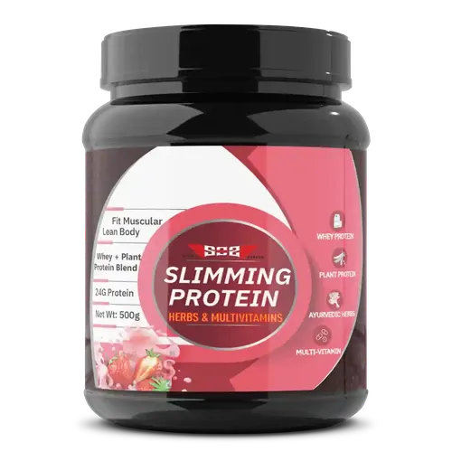 SOS Nutrition Whey Protein Powder & Plant Protein, 24 g, Herbs to Reduce Body Fat and Immunity, Multivitamin for Skin & Hair (Strawberry)