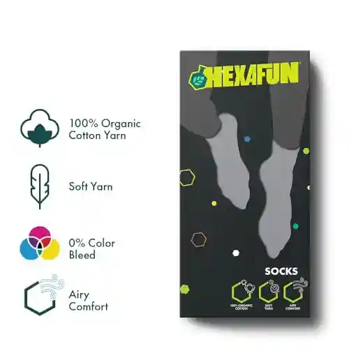 Hexafun Unisex Crew Length Socks - 100% Organic Pure Soft Cotton | Designer & Trendy Socks | Suitable for Daily Use | Airy Comfort | Free Size | Soft On Skin | Pack of 1 | Melange Gray