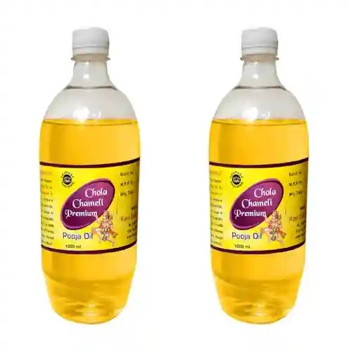Devpusp Chola Chameli Premium Jasmine Pooja Oil 1000ML Pack of 2 for Hanuman Ji God Worship, Pooja, Hawan, Sankat Mochan Balaji Pooja Oil