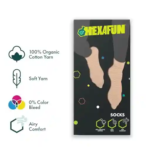 Hexafun Unisex Crew Length Socks - 100% Organic Pure Soft Cotton | Designer & Trendy Socks | Suitable for Daily Use | Airy Comfort | Free Size | Soft On Skin | Pack of 1 | Biscotti