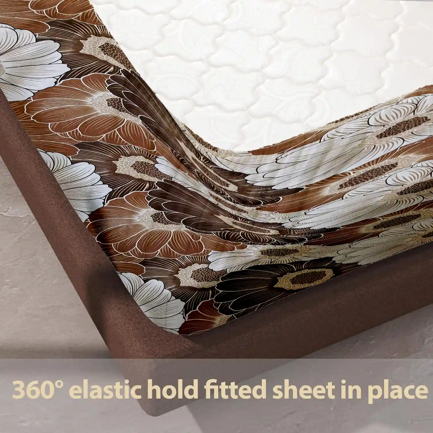 HOMIEE Glace Cotton Elastic Fitted Bed Sheet for Double Bed, Soft, Breathable & Durable Chadar with Deep Pockets, Wrinkle-Resistant, Fade-Proof & Perfect for All Seasons - Fawn
