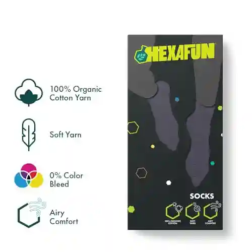 Hexafun Unisex Crew Length Socks - 100% Organic Pure Soft Cotton | Designer & Trendy Socks | Suitable for Daily Use | Airy Comfort | Free Size | Soft On Skin | Pack of 1 | Midnight Mischief