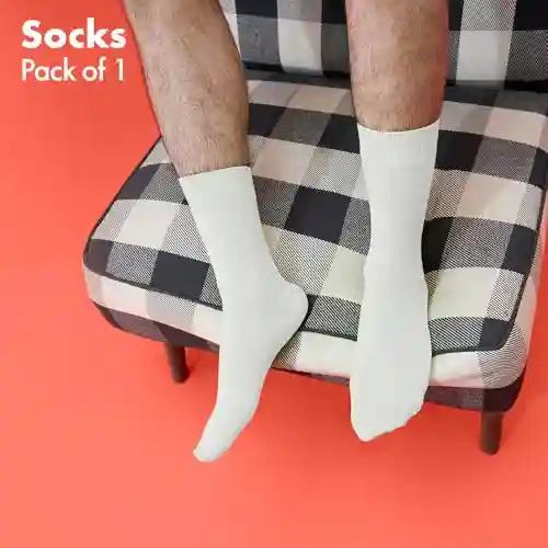 Hexafun Unisex Crew Length Socks - 100% Organic Pure Soft Cotton | Designer & Trendy Socks | Suitable for Daily Use | Airy Comfort | Free Size | Soft On Skin | Pack of 1 | Milky White