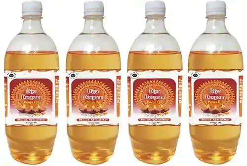 Diya Deepam (Jasmine) Pooja Oil 1000 ML Pack of 4 for Daily Pooja, Prayer, Hawan, Poojan Lamp Diya Pooja Oil