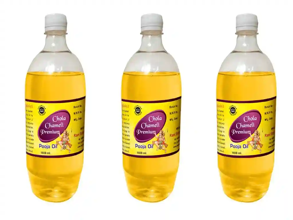Devpusp Chola Chameli Premium Jasmine Pooja Oil 1000ML Pack of 3 for Hanuman Ji God Worship, Pooja, Hawan, Sankat Mochan Balaji Pooja Oil