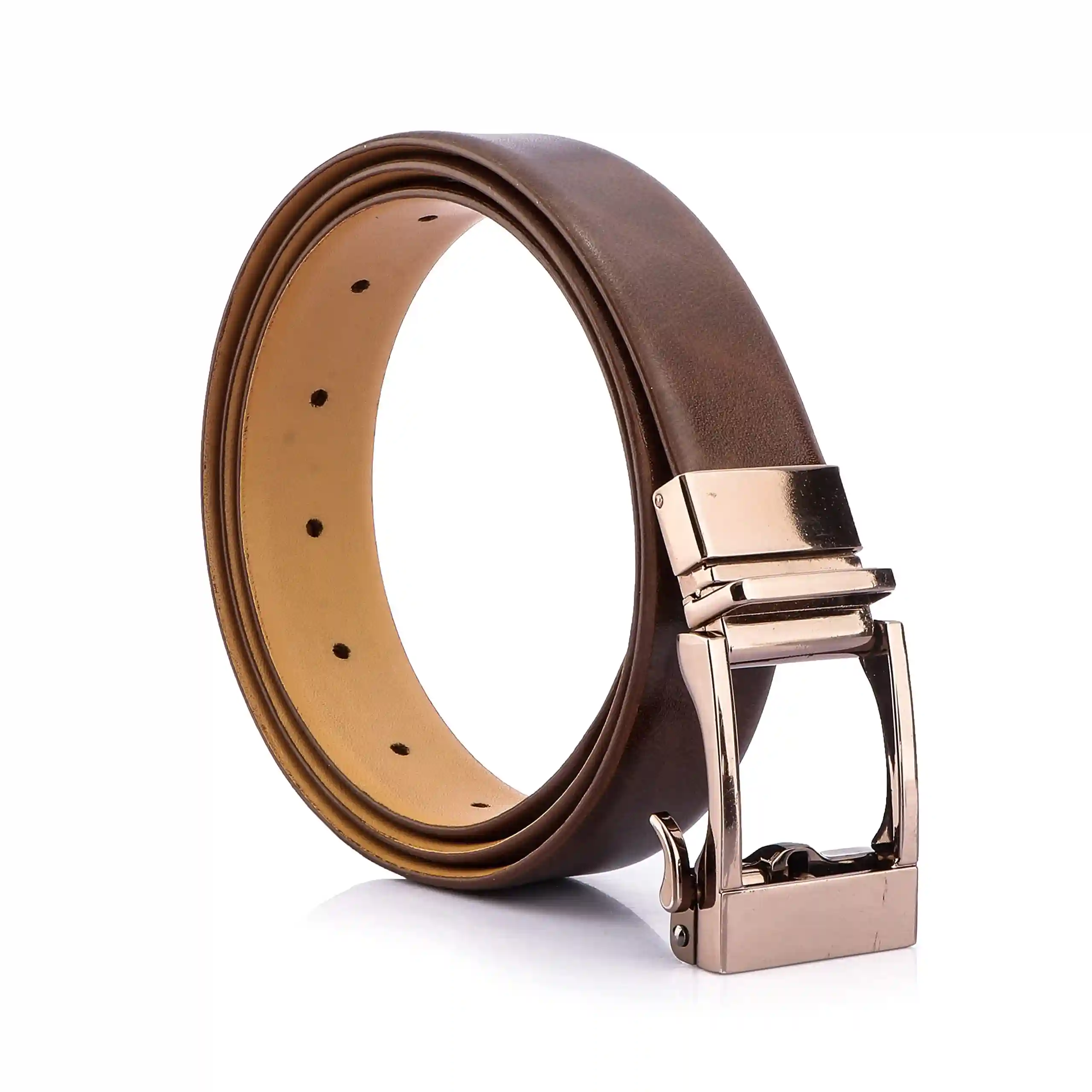 GIL Unisex Auto Lock Leather Belt 30 mm- Imported Genuine Italian Leather, Brown