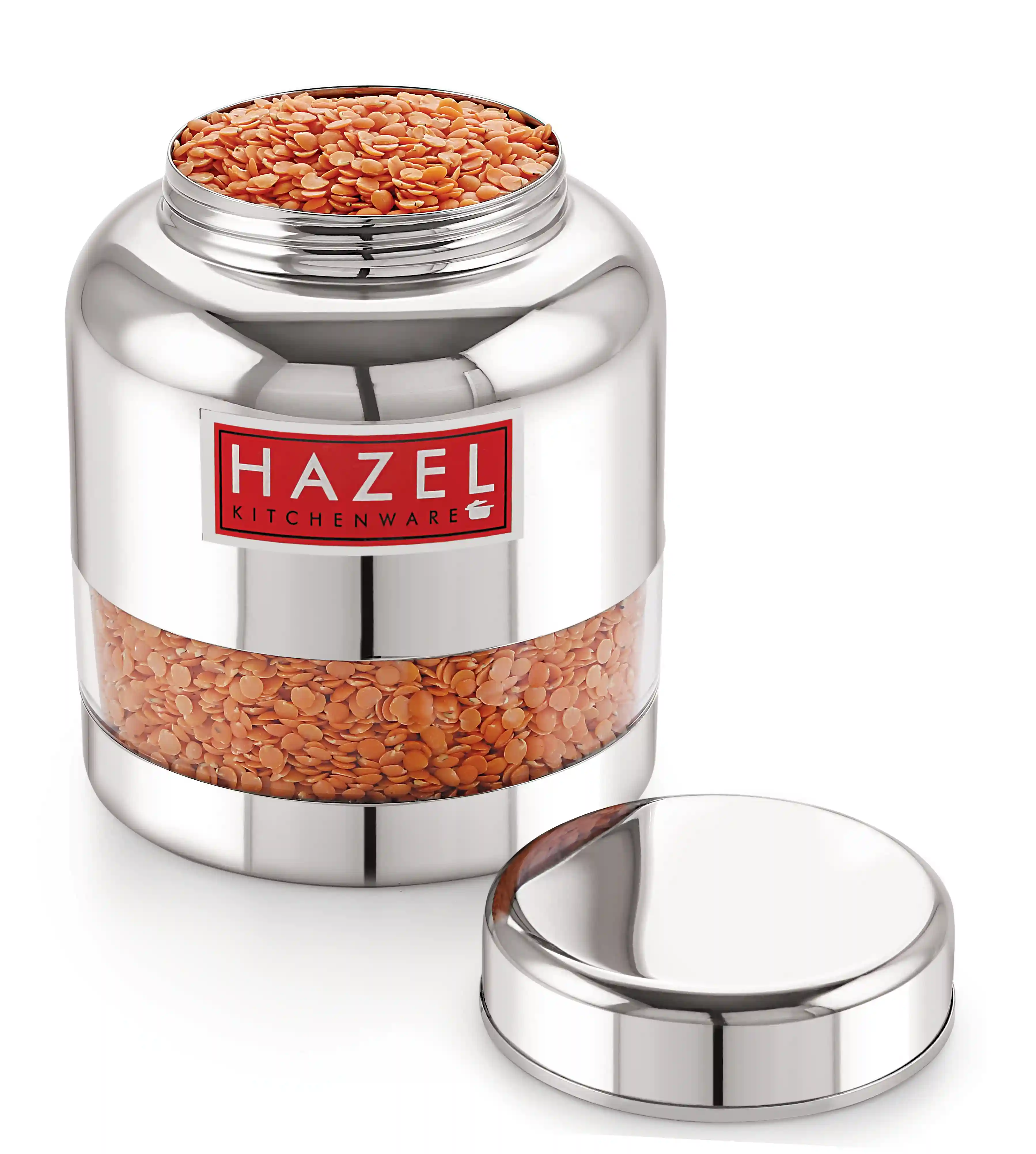 HAZEL Stainless Steel Kitchen Containers I Barni Shape Transparent Container with Glossy Finish | Multipurpose Storage Box for Kitchen Set of 9