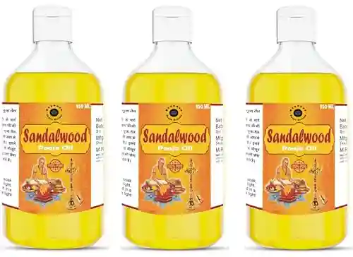 Sandalwood Chandan Pooja Oil 950 ML Pack of 3 for Hindu God Worship, Pooja, Rituals Lamp Diya Pooja Oil