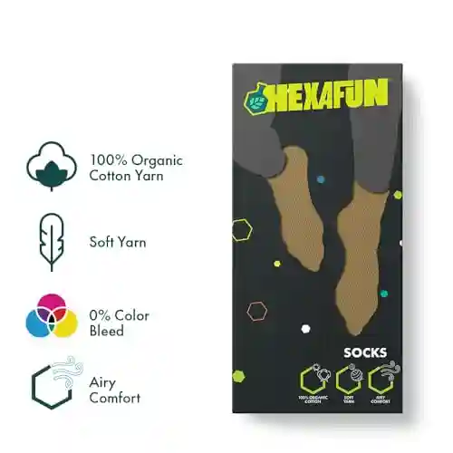 Hexafun Unisex Crew Length Socks - 100% Organic Pure Soft Cotton | Designer & Trendy Socks | Suitable for Daily Use | Airy Comfort | Free Size | Soft On Skin | Pack of 1 | Khaki