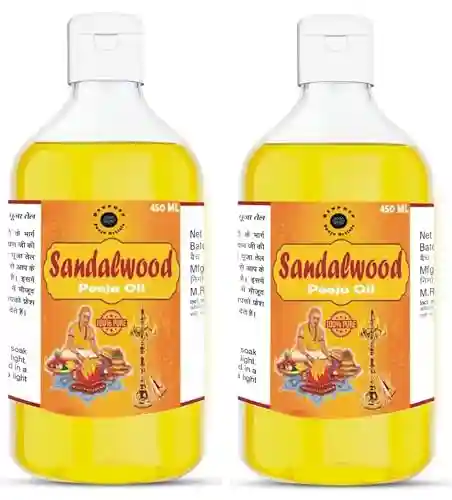 Sandalwood Chandan Pooja Oil 450 ML Pack of 2 for Pooja, God Worship, Hawan, Ritual Lamp Diya Pooja Oil