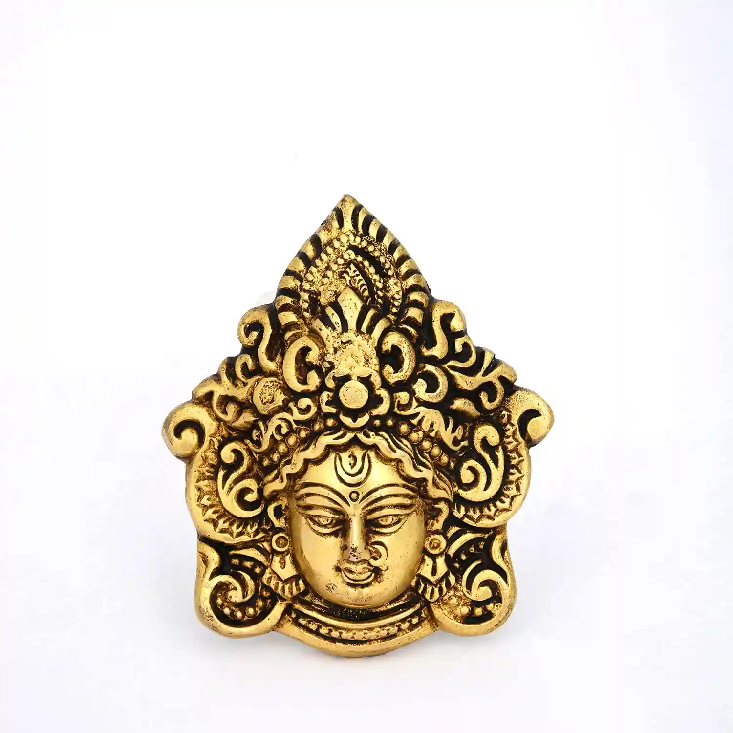 ALODIE- Brass Durga Maa Face Mask Idol Murti | Wall Decor Maa Durga Face Idol for Home Decor Puja Temple | Durga Maa Face Mask Wall Hanging for Good Luck, Success and Prosperity (3.5Wx4H INCHES)