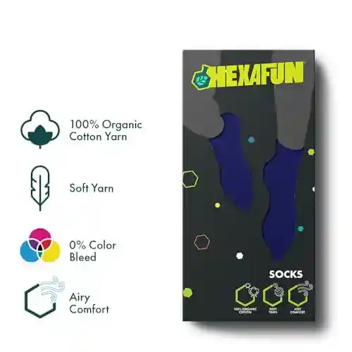 Hexafun Unisex Crew Length Socks - 100% Organic Pure Soft Cotton | Designer & Trendy Socks | Suitable for Daily Use | Airy Comfort | Free Size | Soft On Skin | Pack of 1 | Midnight Blue